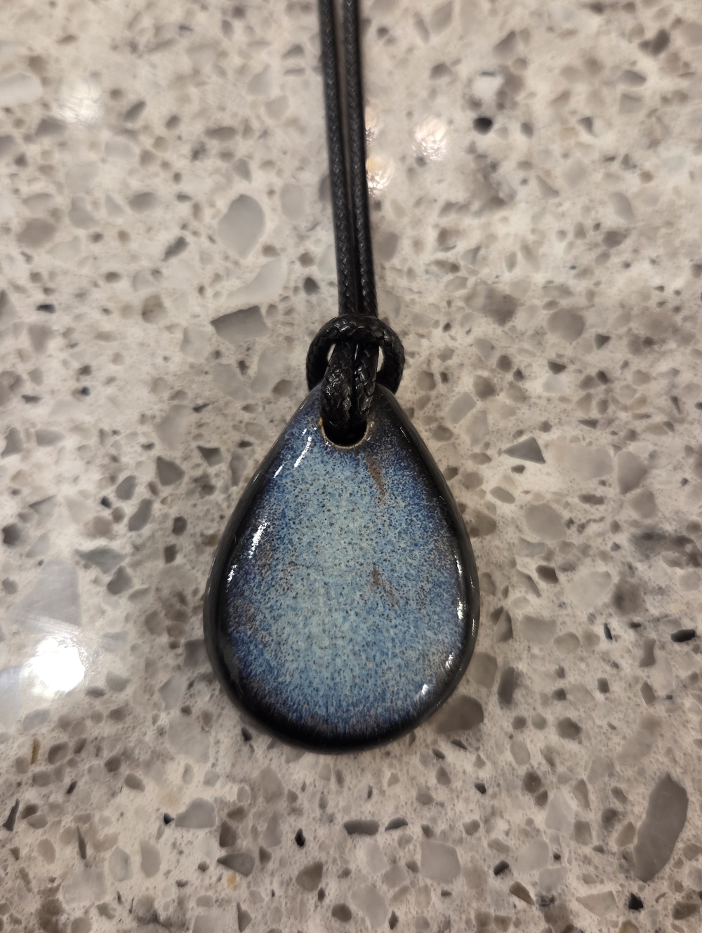 Handmade Blue & Black Ceramic Teardrop Pendant Necklace